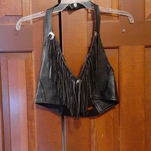 New leather halter top with fringe